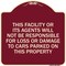 Signmission This Facility or Its Agents Will Not Be Responsible for Loss or Damage to Cars Parked, BU-1818-22819 A-DES-BU-1818-22819 - alternate 1